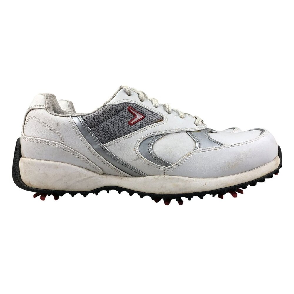 Callaway Men's Size 7.5 Flexbar White Silver Lace-Up Soft Spike Golf Sneakers